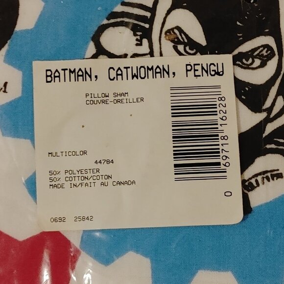 VINTAGE BATMAN PILLOW SHAM Brand new in package 1992 CATWOMAN PENGUIN BATMOBILE - Picture 2 of 6